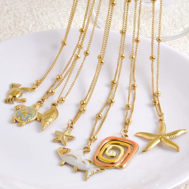 Waterproof Marine Life Necklace Beads Crab Enamel Fish Conch Stainless Steel Necklaces For Women Men Cute Turtle Jewelry Chokers
Waterproof Marine Life Necklace Beads Crab Enamel Fish Conch Stainless Steel Necklaces For Women Men Cute Turtle Jewelry Chokers