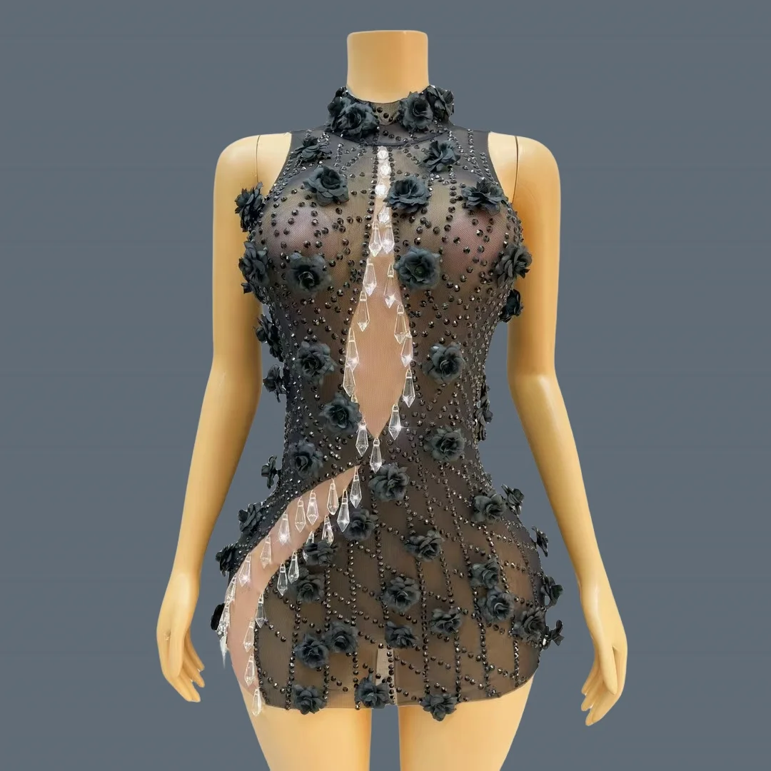 Sparkly Rhinestone Black Flower Sheer Mesh Dress Nightclub Party Sexy Mini Dress Birthday Celebrate Carnival Stage Wear Heiguang
Sparkly Rhinestone Black Flower Sheer Mesh Dress Nightclub Party Sexy Mini Dress Birthday Celebrate Carnival Stage Wear Heiguang