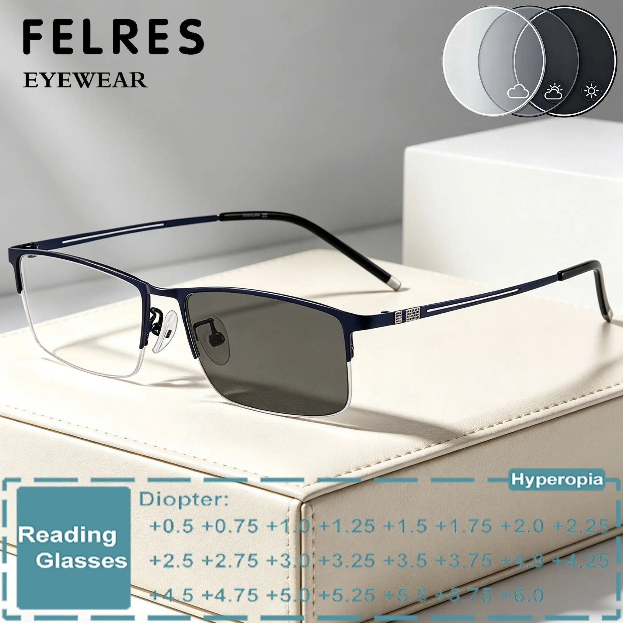 Alloy Square Photochromic Business Reading Glasses Men Half Frame Sun Color Changing Prescription Presbyopic Eyewear Readers
Alloy Square Photochromic Business Reading Glasses Men Half Frame Sun Color Changing Prescription Presbyopic Eyewear Readers