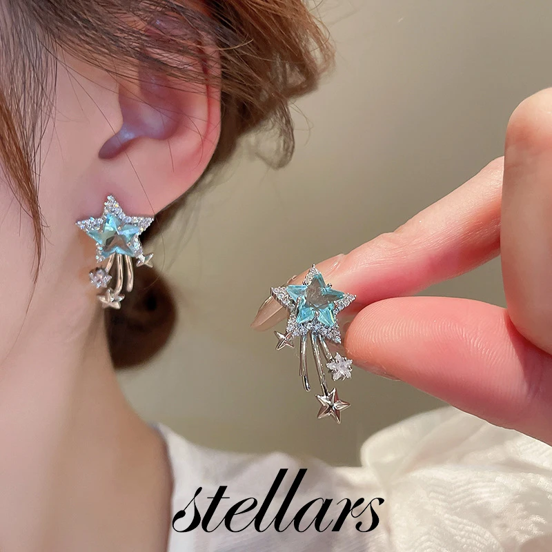 Blue Silver Needle Star Zircon Earrings Creative Niche Design Exquisite Hook Stylish Elegant High-End Feel Accessory
Blue Silver Needle Star Zircon Earrings Creative Niche Design Exquisite Hook Stylish Elegant High-End Feel Accessory