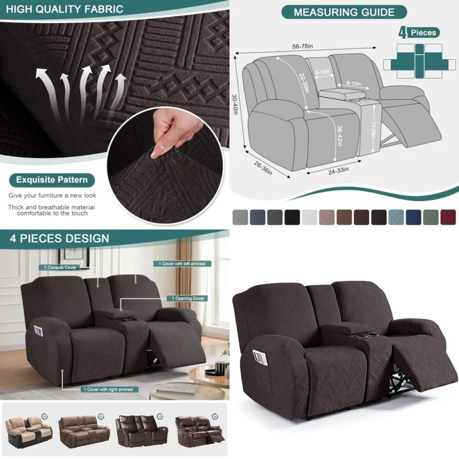 Loveseat Recliner Covers with Console, 4-Pieces Recliner Sofa Covers Stretch Jacquard Reclining Couch Covers with Pockets Furni
Loveseat Recliner Covers with Console, 4-Pieces Recliner Sofa Covers Stretch Jacquard Reclining Couch Covers with Pockets Furni