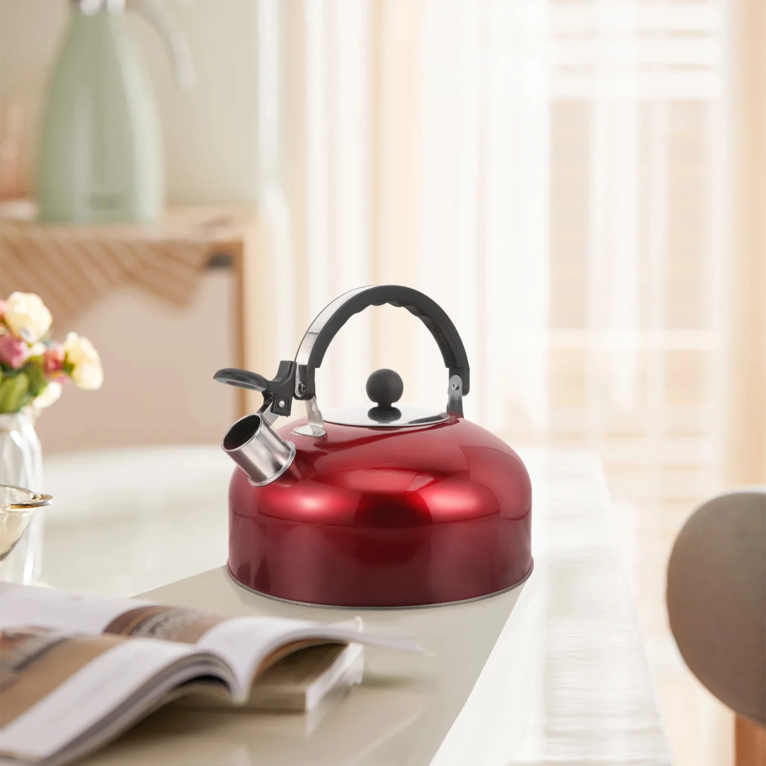Red Whistling Tea Kettle with Cool Grip Handle and Durable Stainless Steel Construction - Perfect for Boiling Water on Induction
Red Whistling Tea Kettle with Cool Grip Handle and Durable Stainless Steel Construction - Perfect for Boiling Water on Induction