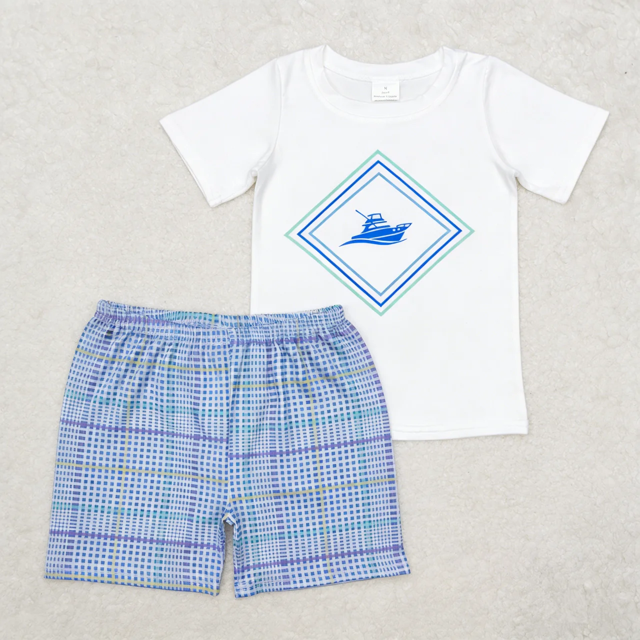 Wholesale Children Short Sleeves Boat Tee Shirt Toddler Plaid Shorts Kids Boys Outfit Baby Boy Summer Blue Set Clothes
Wholesale Children Short Sleeves Boat Tee Shirt Toddler Plaid Shorts Kids Boys Outfit Baby Boy Summer Blue Set Clothes