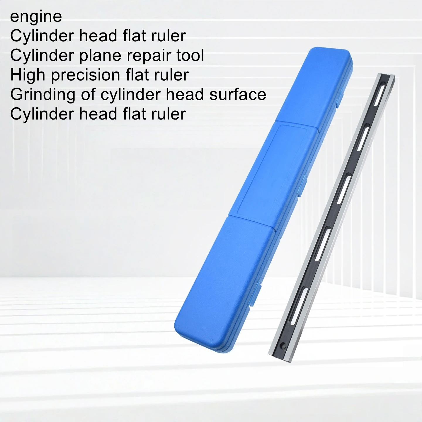 Measuring the flatness of a car engine cylinder head with a straightedge; grinding the center cylinder with a blue dot
Measuring the flatness of a car engine cylinder head with a straightedge; grinding the center cylinder with a blue dot
