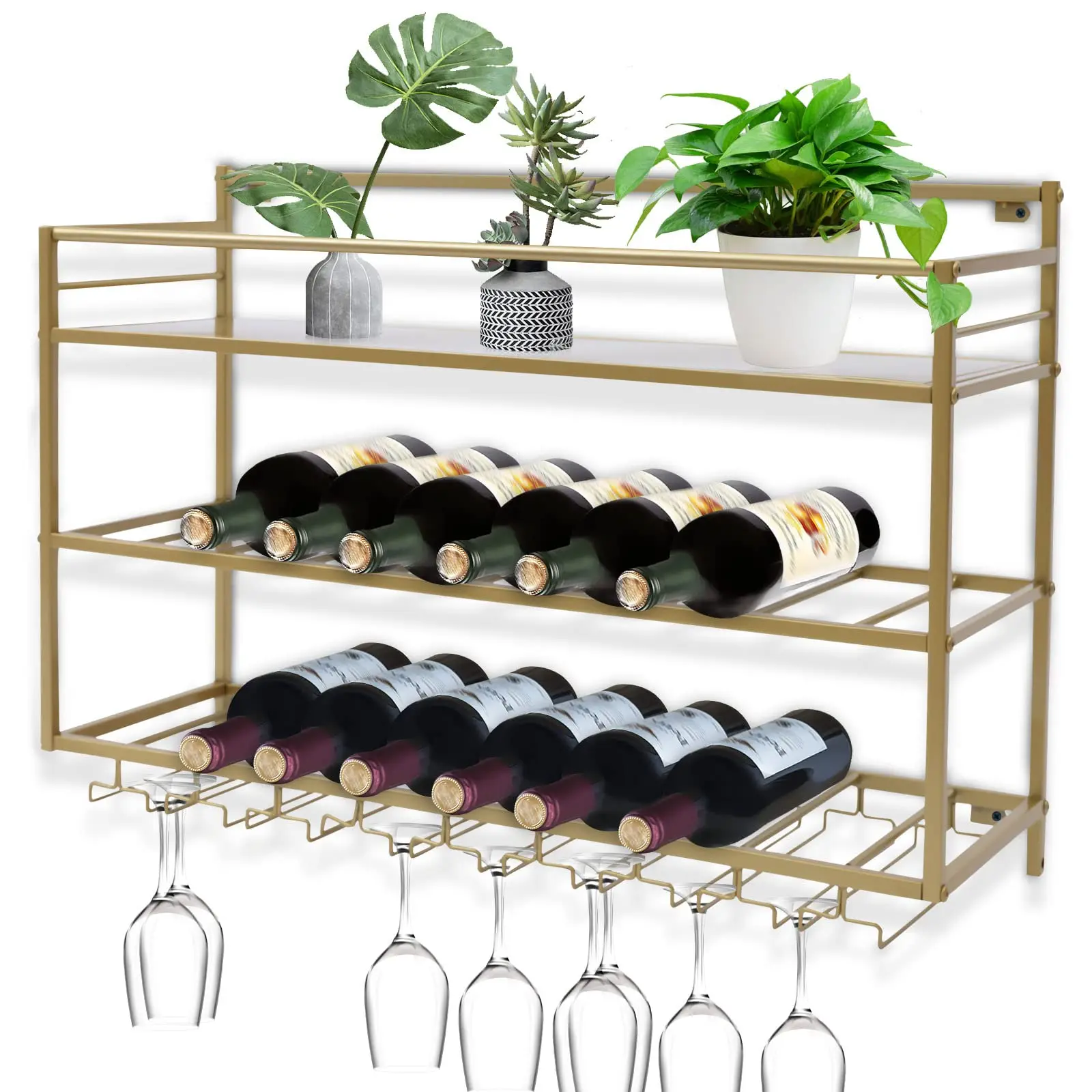 Wine Rack Wall Mounted with Wine Glass Holder, Wine Rack Bar Unit Floating Shelves, 3-Tiers Wine Bottle Holder Display Shelf Bot
Wine Rack Wall Mounted with Wine Glass Holder, Wine Rack Bar Unit Floating Shelves, 3-Tiers Wine Bottle Holder Display Shelf Bot