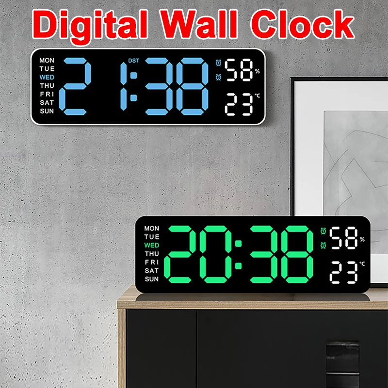 Большой светодиодный экран, цифровые настенные часы, дисплей температуры и влажности, электронный будильник, креативное украшение для дома, пульт дистанционного управления
Большой светодиодный экран, цифровые настенные часы, дисплей температуры и влажности, электронный будильник, креативное украшение для дома, пульт дистанционного управления