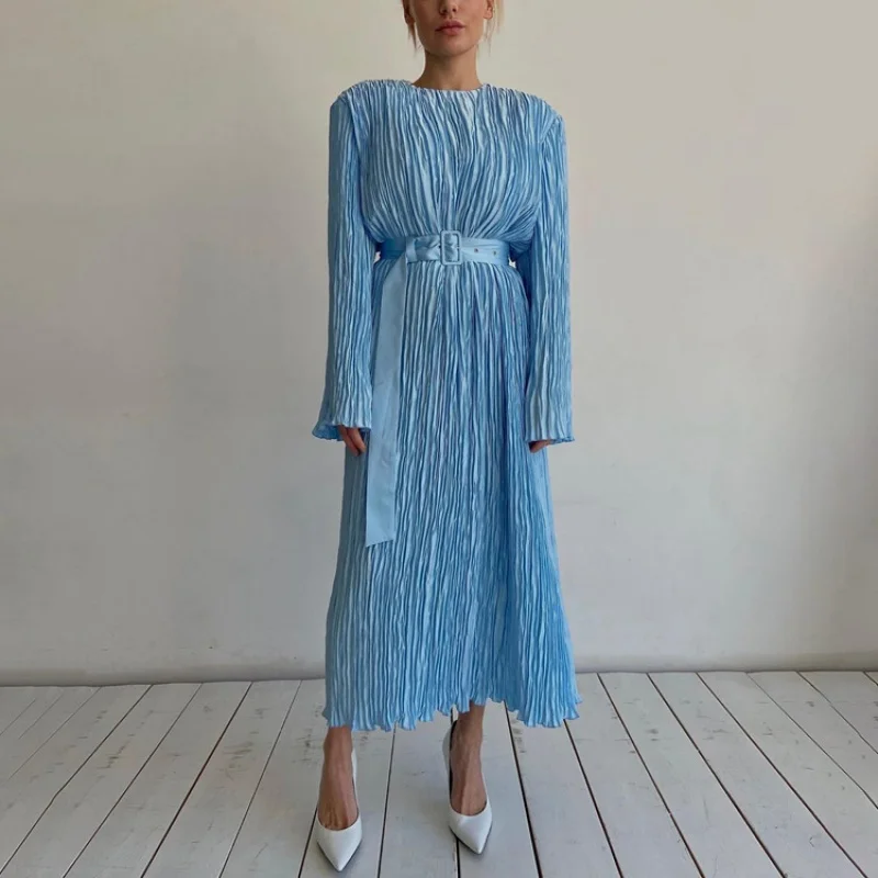 Women's Long Sleeve Pleated Dress with Belt, Temperament, Commute, High Sense, Loose, Wlj, New
Women's Long Sleeve Pleated Dress with Belt, Temperament, Commute, High Sense, Loose, Wlj, New