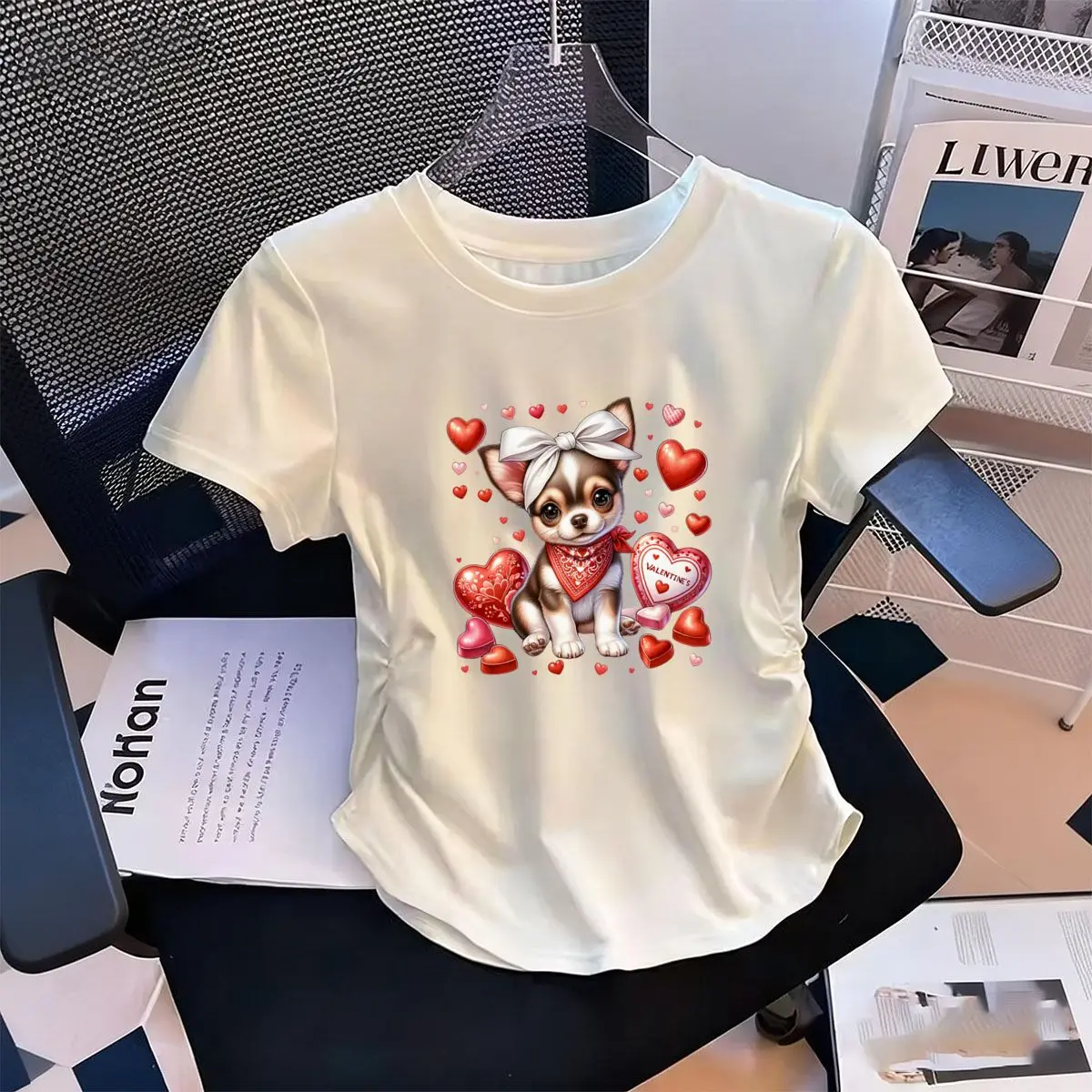 Women's Waist-Defining Elastic T Shirt Valentines Day Chihuahua Heart print Short Sleeve Round Neck top tee Fashionable
Women's Waist-Defining Elastic T Shirt Valentines Day Chihuahua Heart print Short Sleeve Round Neck top tee Fashionable