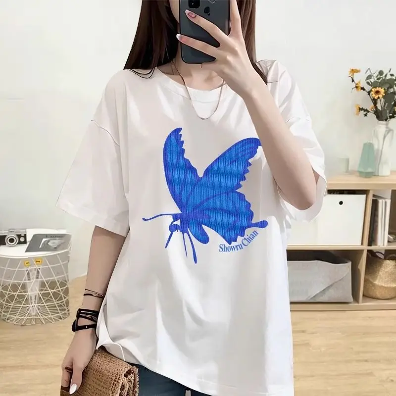 Женская одежда, элегантная модная хлопковая базовая футболка, летняя повседневная свободная футболка с круглым вырезом и короткими рукавами, шикарные пуловеры с принтом
Женская одежда, элегантная модная хлопковая базовая футболка, летняя повседневная свободная футболка с круглым вырезом и короткими рукавами, шикарные пуловеры с принтом