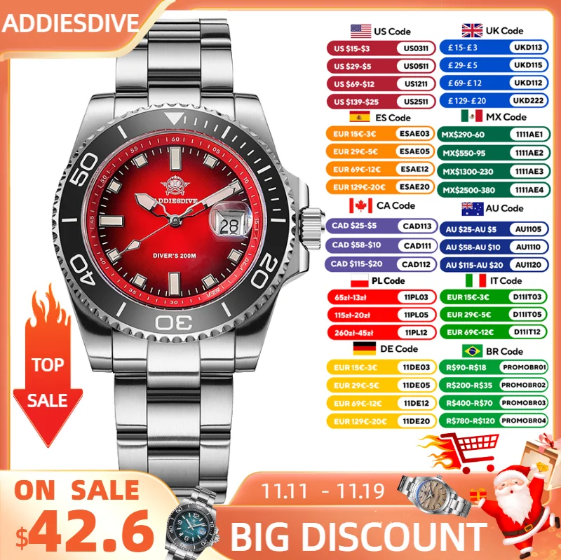 ADDIESDIVE Fashion Men Watch 41mm Diving Luxury Ceramic Bezel Waterproof 200m Dive Wristwatch 316L Stainless Steel Sport Swim
ADDIESDIVE Fashion Men Watch 41mm Diving Luxury Ceramic Bezel Waterproof 200m Dive Wristwatch 316L Stainless Steel Sport Swim