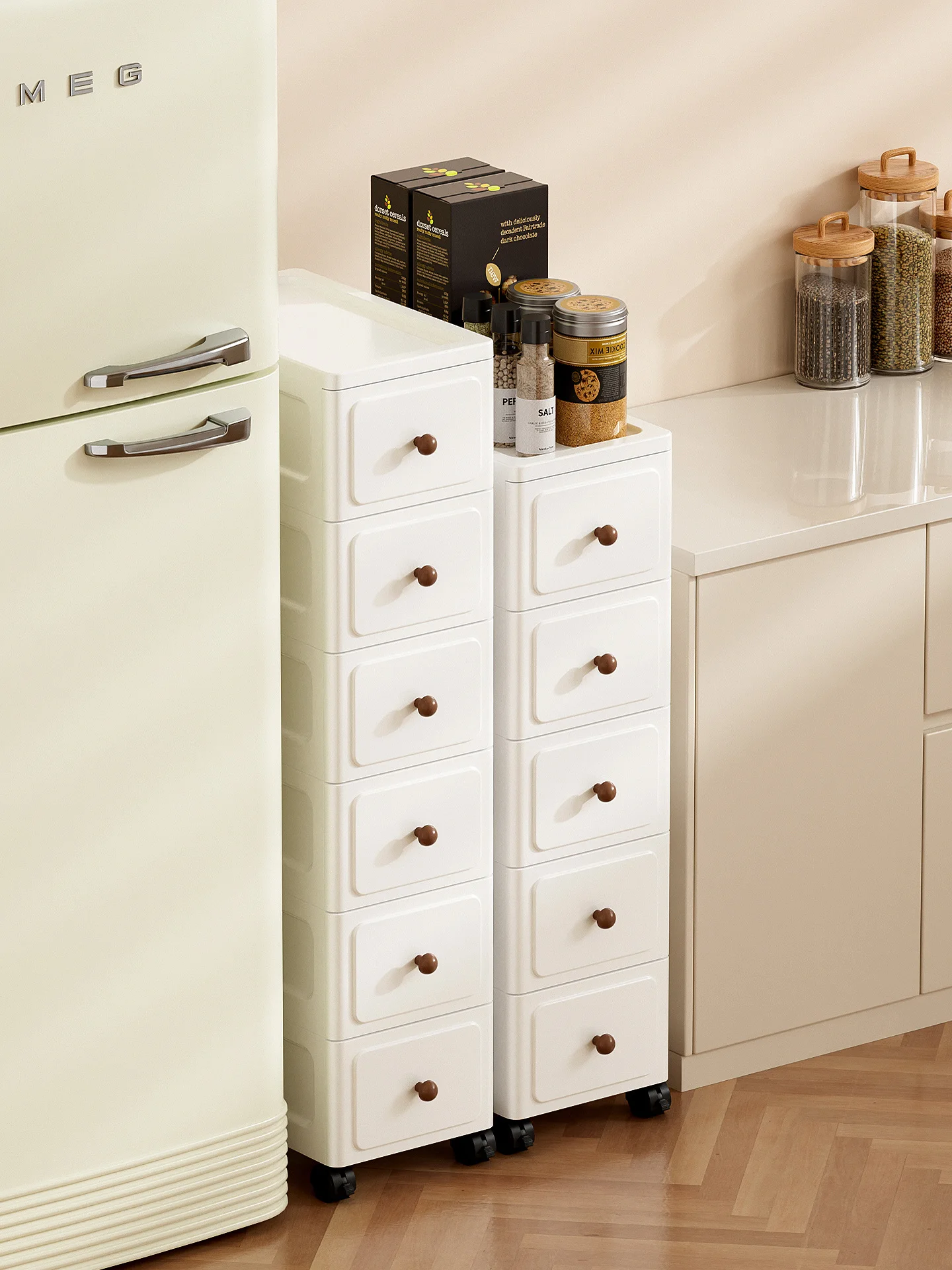 Bathroom Kitchen Refrigerator Single Door Drawer Storage Cabinet Floor Standing Organizer Shelf Simple Style PP Material
Bathroom Kitchen Refrigerator Single Door Drawer Storage Cabinet Floor Standing Organizer Shelf Simple Style PP Material