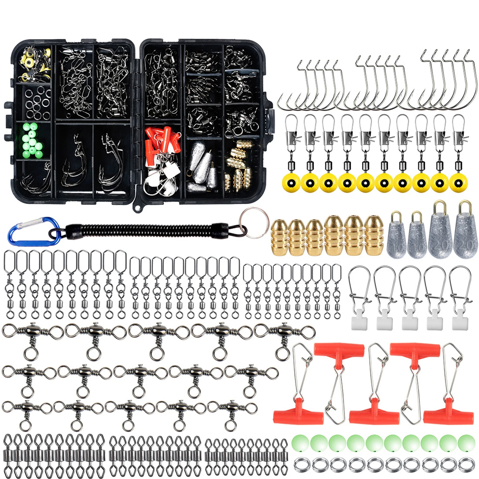 140pcs Fishing Kit with Swivels Crank Hooks Sea Beans Drop Sinkers Square Pin - Essential Fishing Accessories Set
140pcs Fishing Kit with Swivels Crank Hooks Sea Beans Drop Sinkers Square Pin - Essential Fishing Accessories Set