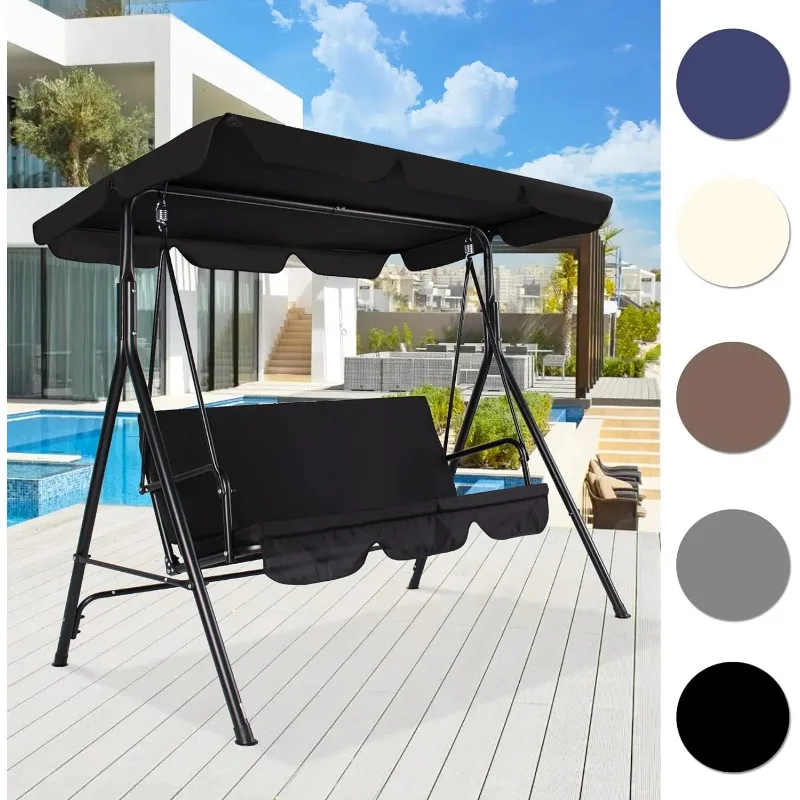Outdoor Patio Swing Chair with Canopy,3 Seater Porch Swing Chair with Adjustable Canopy and Removable Cushion, Black
Outdoor Patio Swing Chair with Canopy,3 Seater Porch Swing Chair with Adjustable Canopy and Removable Cushion, Black