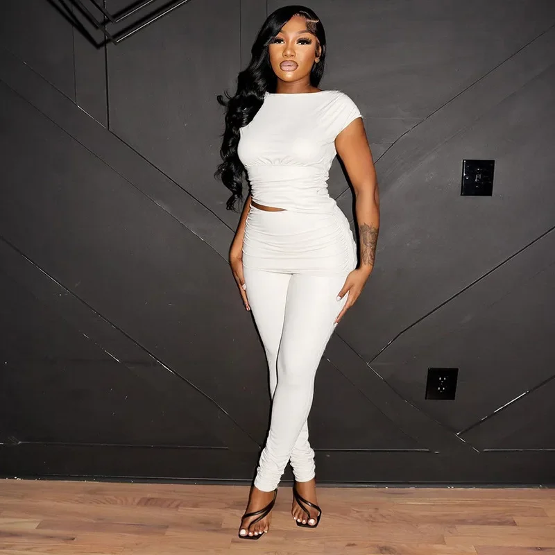 Casual 2 Piece Set Women Solid O-neck Short Sleeve Asymmetrical Ruched Slim Crop Tops + Lapel High Waist Pencil pANTS sUITS
Casual 2 Piece Set Women Solid O-neck Short Sleeve Asymmetrical Ruched Slim Crop Tops + Lapel High Waist Pencil pANTS sUITS