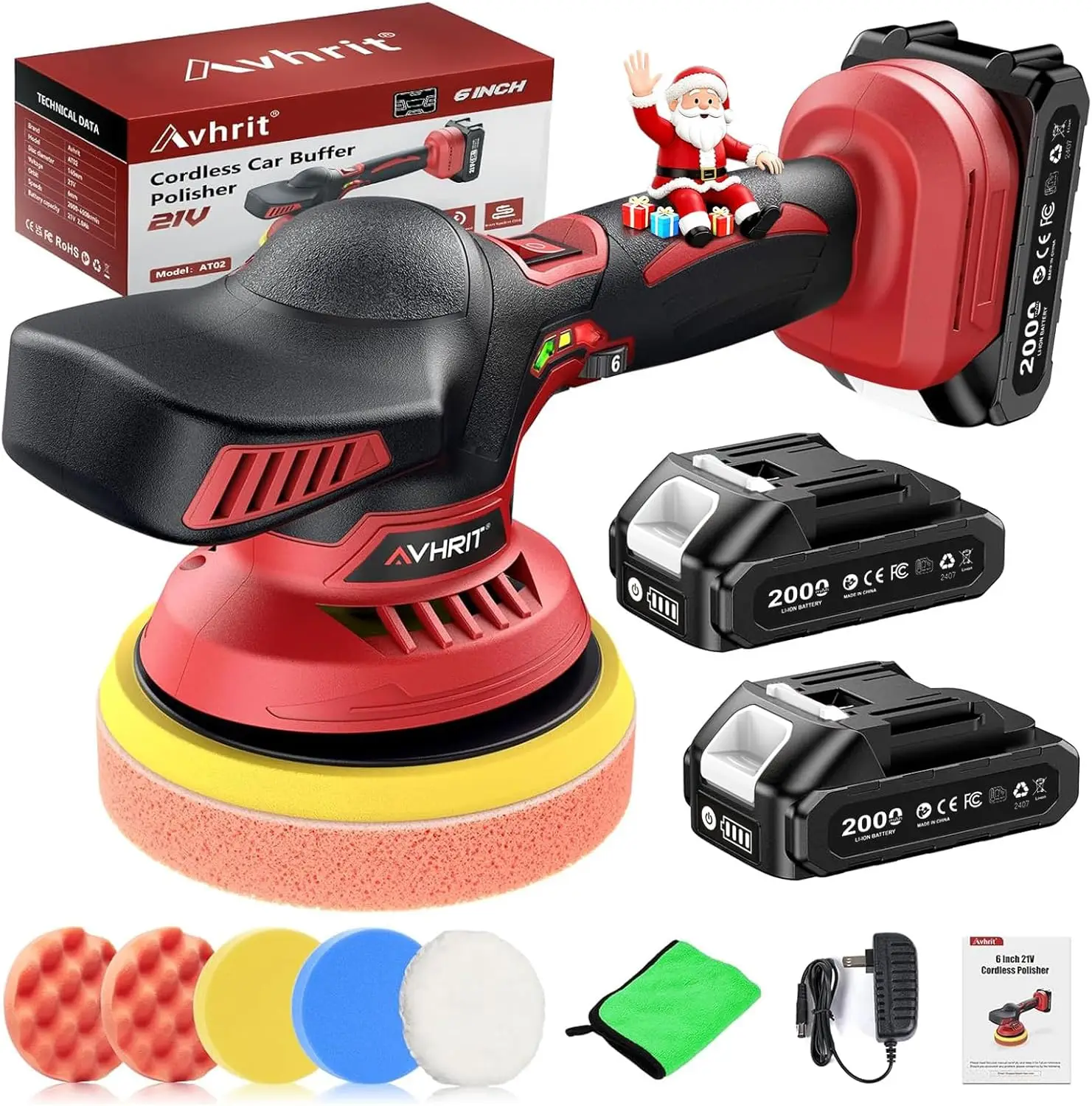 Cordless Car Buffer Polisher Kit with 2 Batteries, 6 Variable Speeds & 10 Attachments for Detailing
Cordless Car Buffer Polisher Kit with 2 Batteries, 6 Variable Speeds & 10 Attachments for Detailing