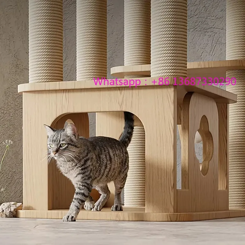 Luxury wooden cat treehouse scraping tower with sword hemp rope cat toy climbing frame scraping tree
Luxury wooden cat treehouse scraping tower with sword hemp rope cat toy climbing frame scraping tree