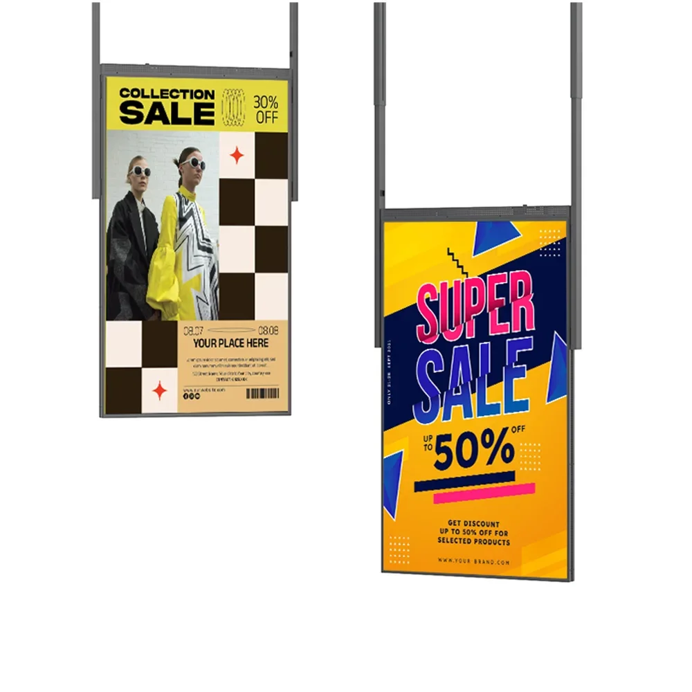 Window High Brightness Hanging Double Screen Design 3000 Nits TNI Panel Display For Retail Stores Video Advertising With SDK OEM