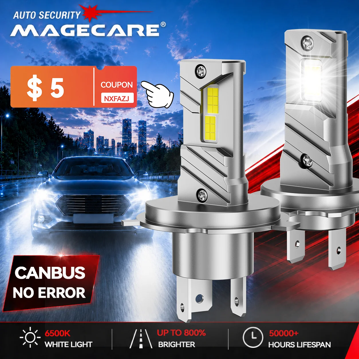 H4/9003/HB2 LED Bulbs, 16,000LM 1000% Ultra Brighter, 6500K Cool White, 50000Hrs, 1:1 Halogen Size, Plug&Play, H4 Lights Bulbs
H4/9003/HB2 LED Bulbs, 16,000LM 1000% Ultra Brighter, 6500K Cool White, 50000Hrs, 1:1 Halogen Size, Plug&Play, H4 Lights Bulbs