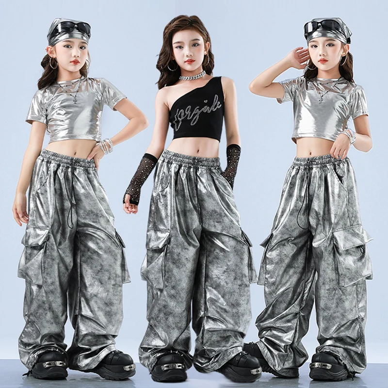 Hip Hop Street Dance Outfit Kids Jazz Performance Costume Bright Silver Crop Top Shuffle Pants Girls Kpop Dance Stage Wear 3771
Hip Hop Street Dance Outfit Kids Jazz Performance Costume Bright Silver Crop Top Shuffle Pants Girls Kpop Dance Stage Wear 3771