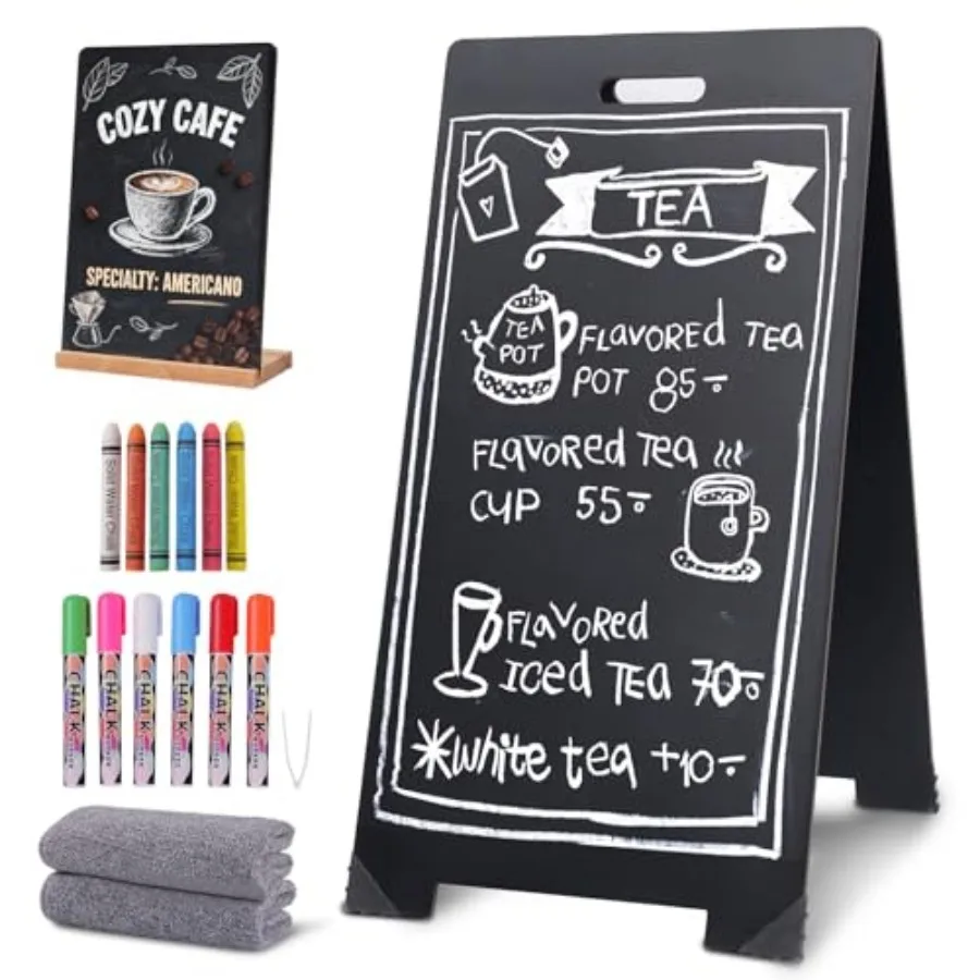 A-Frame Chalkboard Sign 16"x32" Double-Sided Sandwich Board with 8x12 Tabletop Chalkboard, Liquid and Regular Chalk Markers, Fo
A-Frame Chalkboard Sign 16"x32" Double-Sided Sandwich Board with 8x12 Tabletop Chalkboard, Liquid and Regular Chalk Markers, Fo
