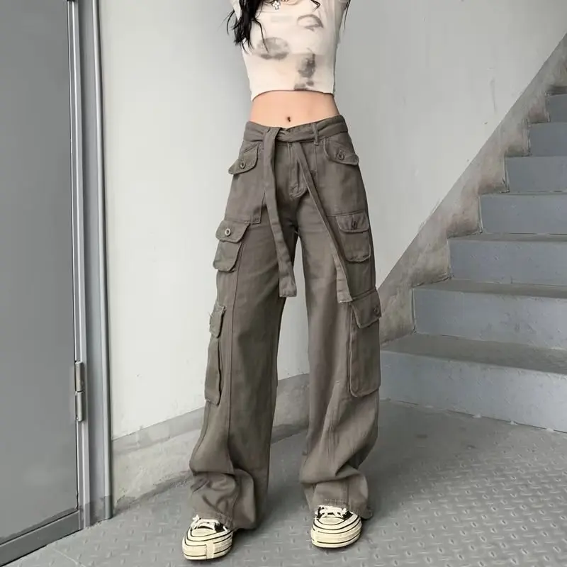 Retro gray overalls wide leg cargo women pants women's trousers sexy low waist loose casual trousers vintage streetwear
Retro gray overalls wide leg cargo women pants women's trousers sexy low waist loose casual trousers vintage streetwear