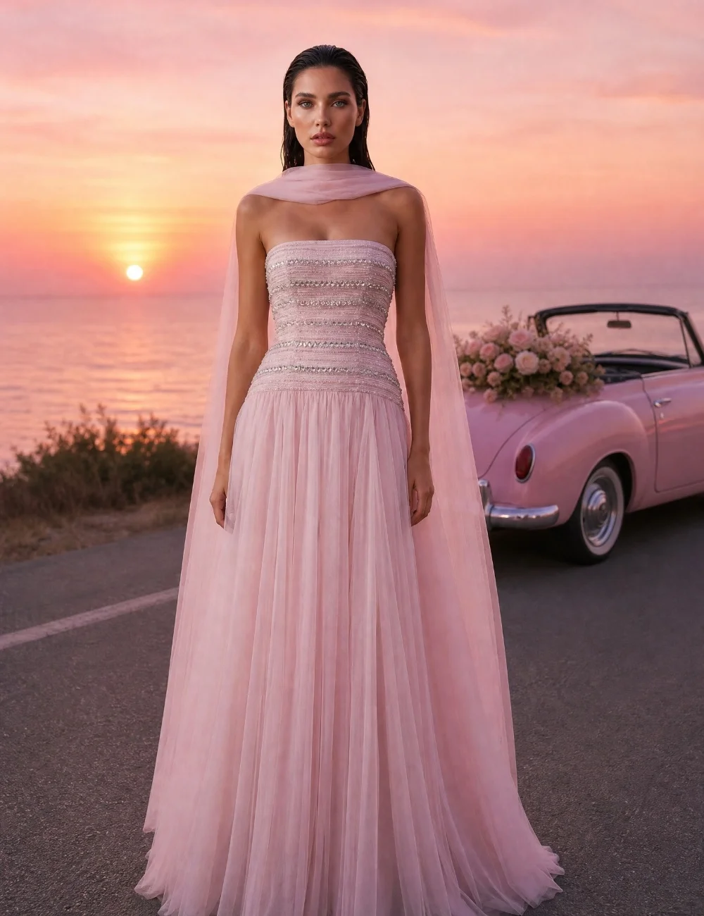 Customized Sparkle Intricate Tulle Pink Beading Sequined Rhinestone Shawl A-line Strapless Floor-Length Evening Dresses Fashion
Customized Sparkle Intricate Tulle Pink Beading Sequined Rhinestone Shawl A-line Strapless Floor-Length Evening Dresses Fashion