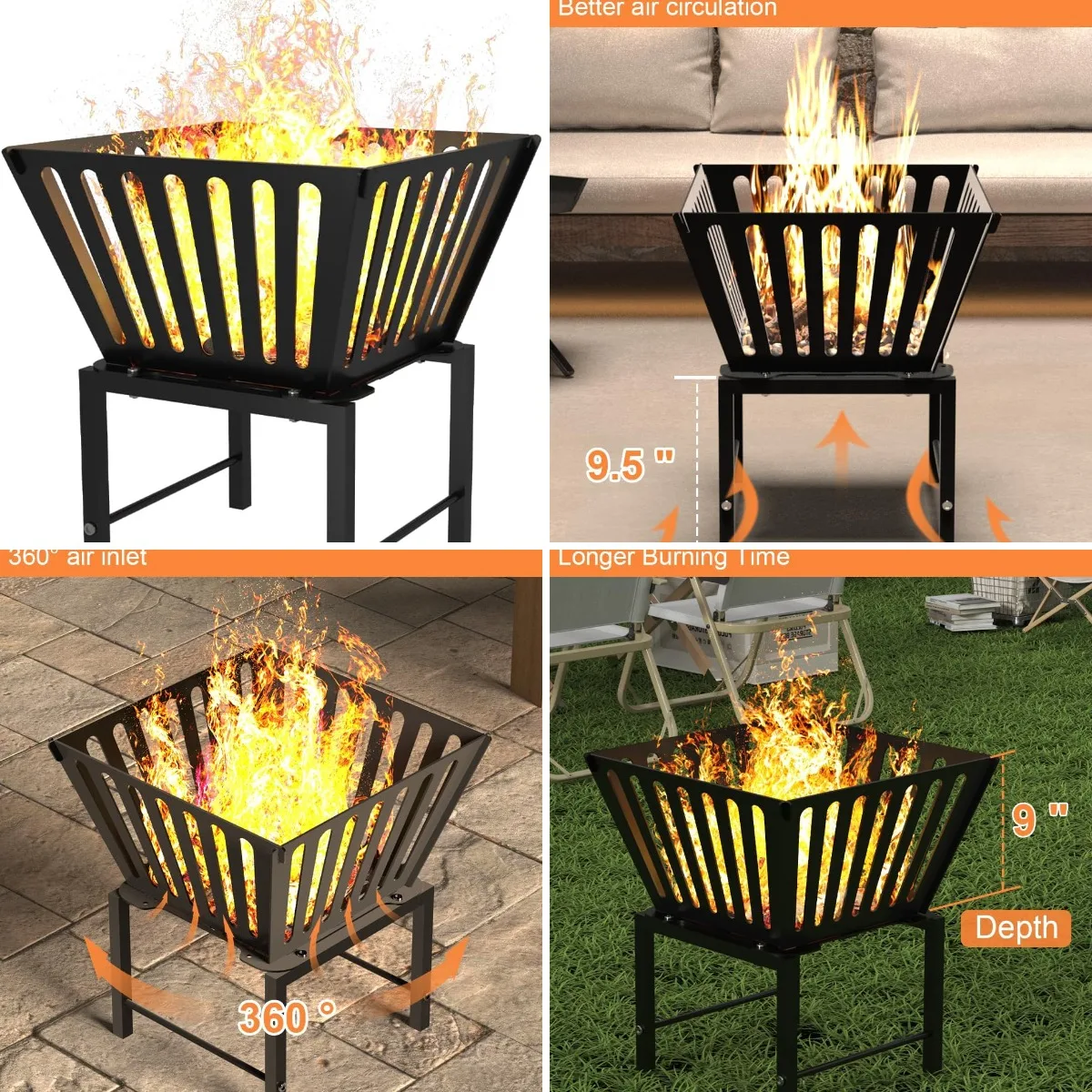 Outdoor Fire Pit — 17 Inch Portable with Storage Bag for Camping, Patio Heating, Picnic and BBQ, Trapezoid Vertical Hollow, Blac
Outdoor Fire Pit — 17 Inch Portable with Storage Bag for Camping, Patio Heating, Picnic and BBQ, Trapezoid Vertical Hollow, Blac