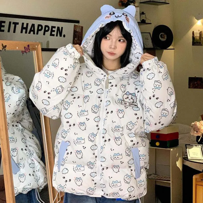Kawaii Chiikawa хлопковое пальто женское с героями мультфильмов Usagi Hachiware толстовка на молнии куртка осень-зима студенческая свободная утолщенная теплая верхняя одежда
Kawaii Chiikawa хлопковое пальто женское с героями мультфильмов Usagi Hachiware толстовка на молнии куртка осень-зима студенческая свободная утолщенная теплая верхняя одежда