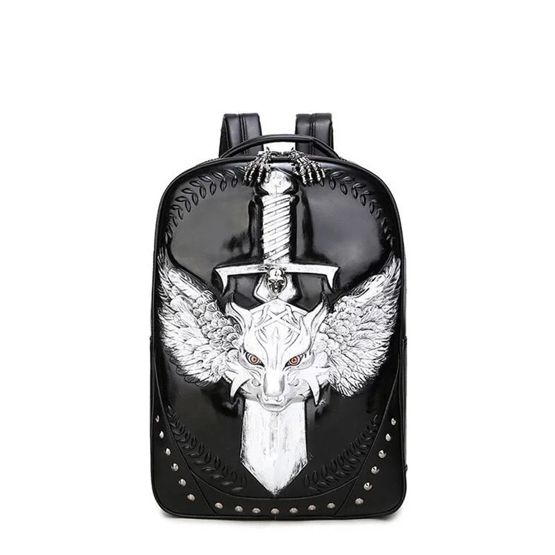 Avant Garde Men Leather Backpack Student 3D Embossed Spatial Wolf Sword Skull Travel Shoulders Laptop School Bag
Avant Garde Men Leather Backpack Student 3D Embossed Spatial Wolf Sword Skull Travel Shoulders Laptop School Bag