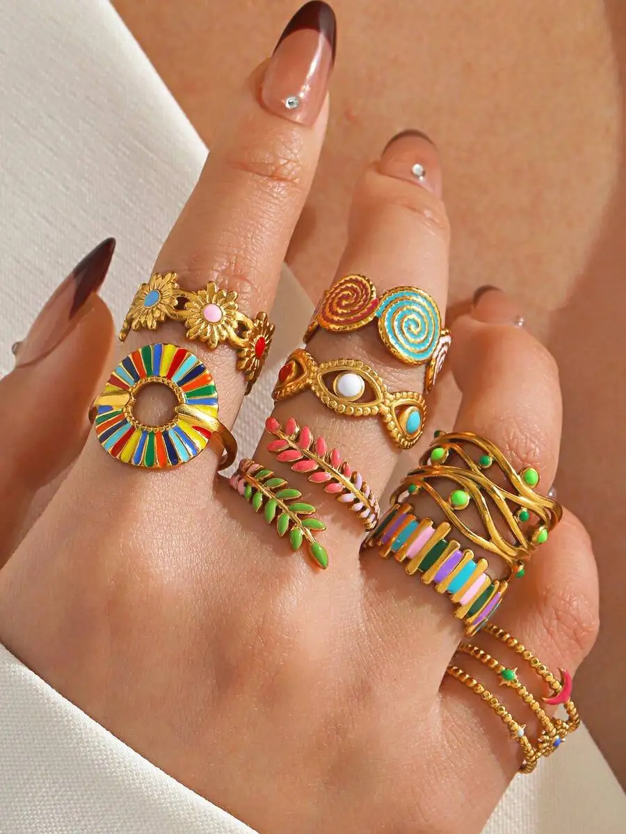 Stainless Steel Womens Vintage Enamel Rings Set Assorted Colors Styles For Daily Wear
Stainless Steel Womens Vintage Enamel Rings Set Assorted Colors Styles For Daily Wear