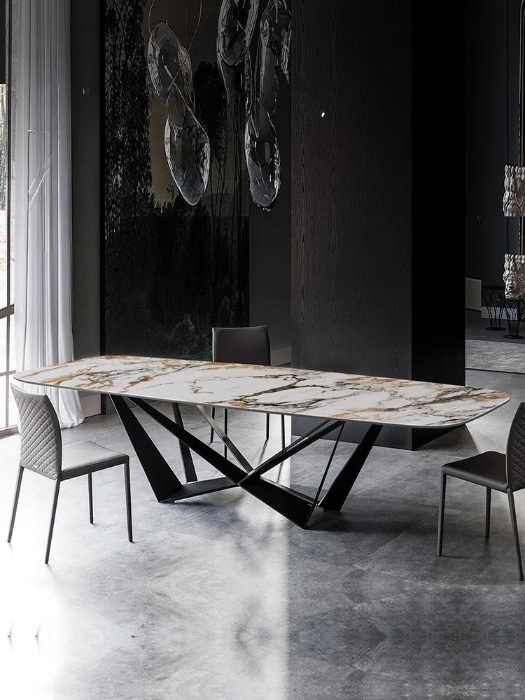 A luxury dining table modern simple small apartment rectangular creative imported rock plate dining table and chair
A luxury dining table modern simple small apartment rectangular creative imported rock plate dining table and chair