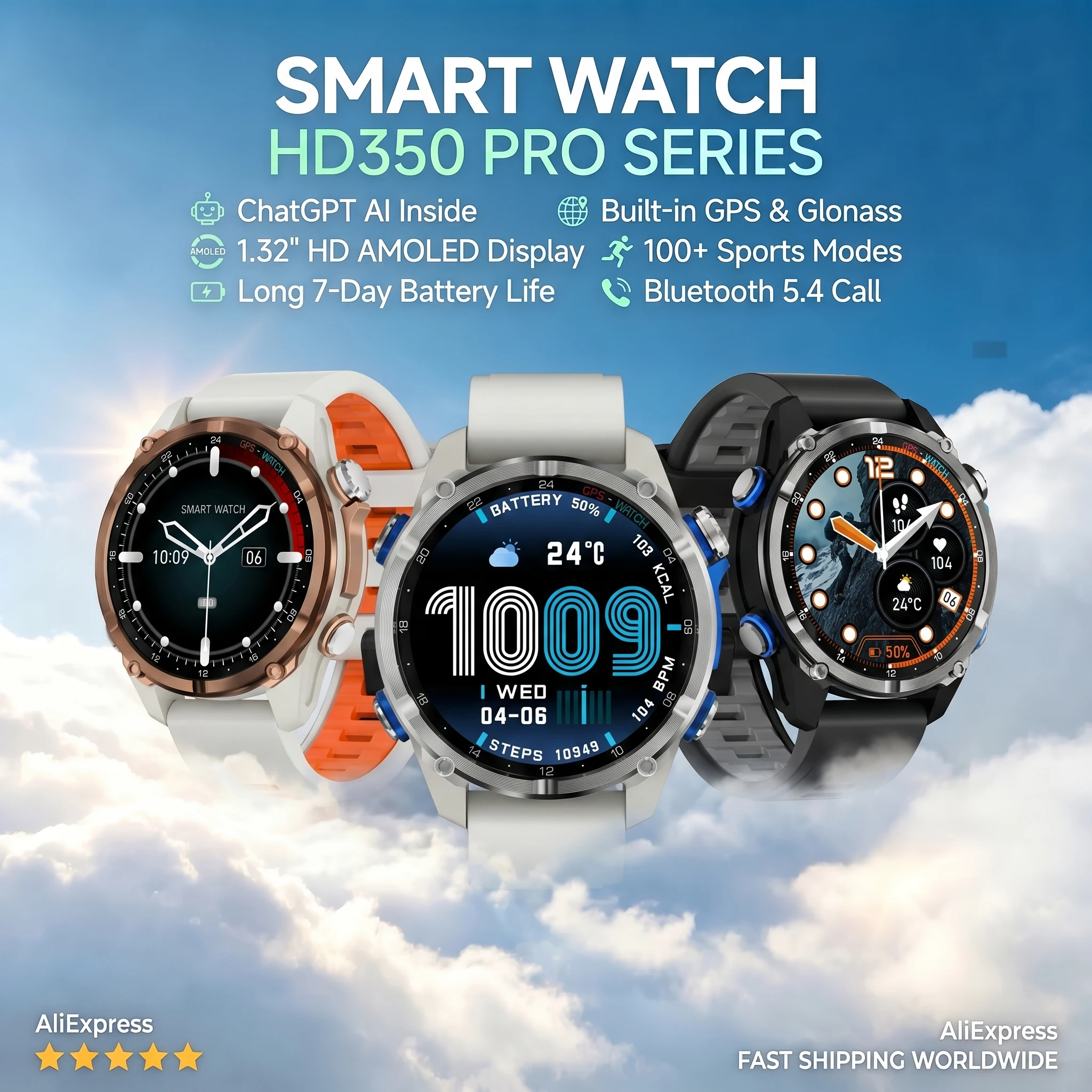 HD350pro Smartwatch 2026 1.32inch AMOLED GPS Men Smart Watch Outdoor Sports Health Monitoring Bluetooth Call Waterproof
HD350pro Smartwatch 2026 1.32inch AMOLED GPS Men Smart Watch Outdoor Sports Health Monitoring Bluetooth Call Waterproof