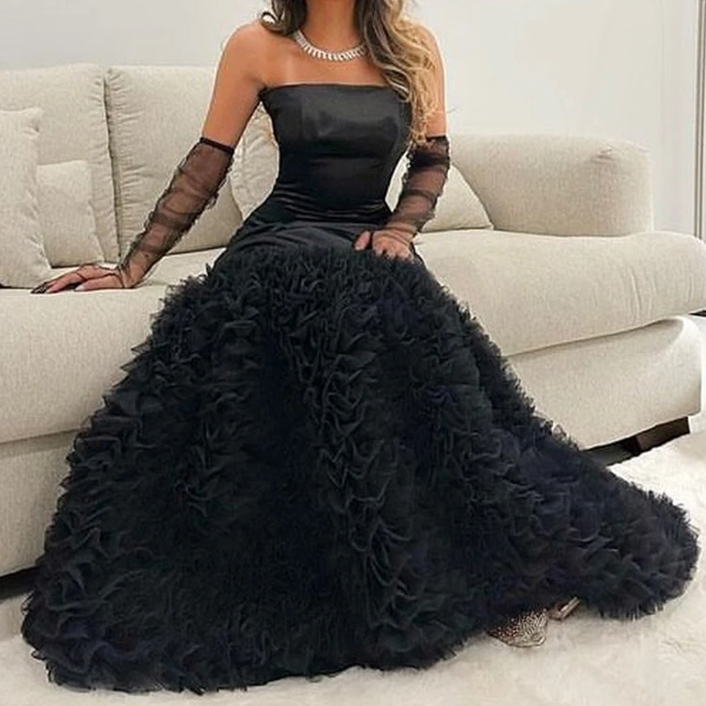 Customized Graceful Tulle Mermaid Detachable Sleeve Ruched Evening Dress Strapless Panel Train Bespoke Occasion Gowns Black
Customized Graceful Tulle Mermaid Detachable Sleeve Ruched Evening Dress Strapless Panel Train Bespoke Occasion Gowns Black