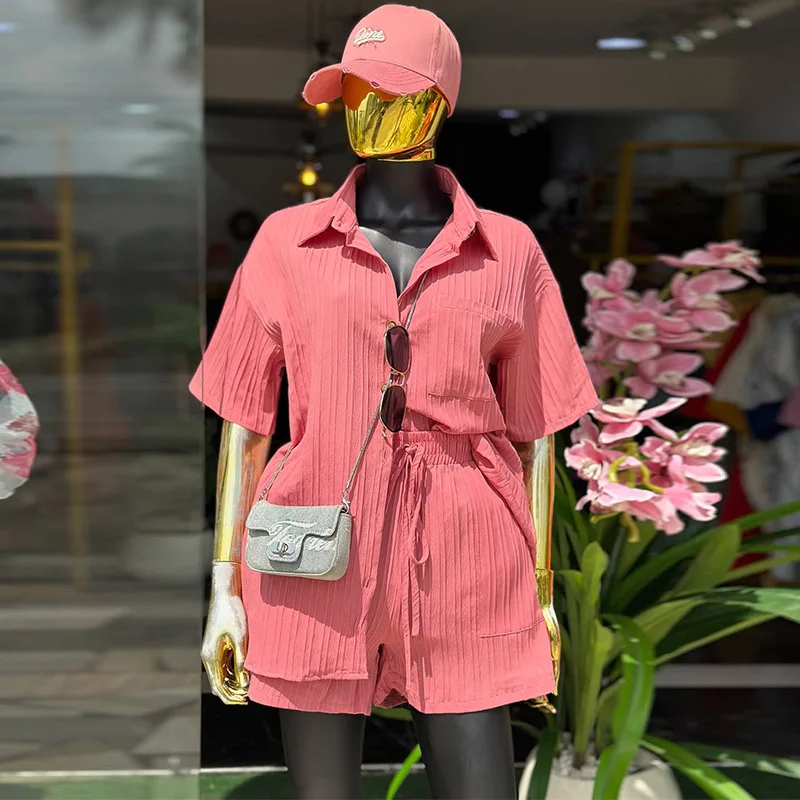 Shorts Pant Set Women Two Piece Sets Turn Down Collar Shirt Solid Short Pants Work Casual Loose Elastic Waist Y2k Streetwear
Shorts Pant Set Women Two Piece Sets Turn Down Collar Shirt Solid Short Pants Work Casual Loose Elastic Waist Y2k Streetwear