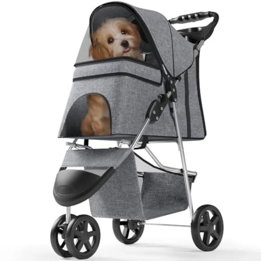 Pet stroller for small/medium pets, polyester fabric, black, foldable portable design with rear wheel brakes, storage basket, b
Pet stroller for small/medium pets, polyester fabric, black, foldable portable design with rear wheel brakes, storage basket, b