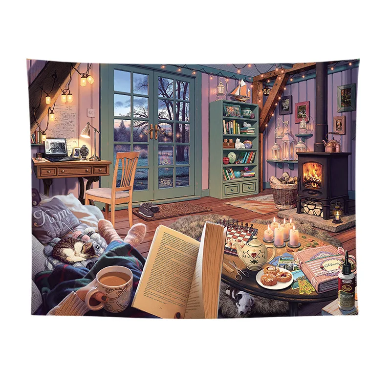Cozy Cottage Interior Tapestry, Warm Fireplace & Reading Nook Wall Hanging, Polyester Fabric Art for Bedroom Living Room Decor
Cozy Cottage Interior Tapestry, Warm Fireplace & Reading Nook Wall Hanging, Polyester Fabric Art for Bedroom Living Room Decor