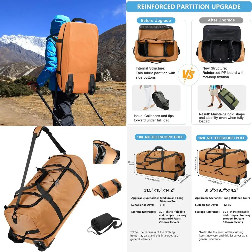 Expandable 110-140L Wheeled Travel Bag with Reinforced Zipper, Brown
Expandable 110-140L Wheeled Travel Bag with Reinforced Zipper, Brown