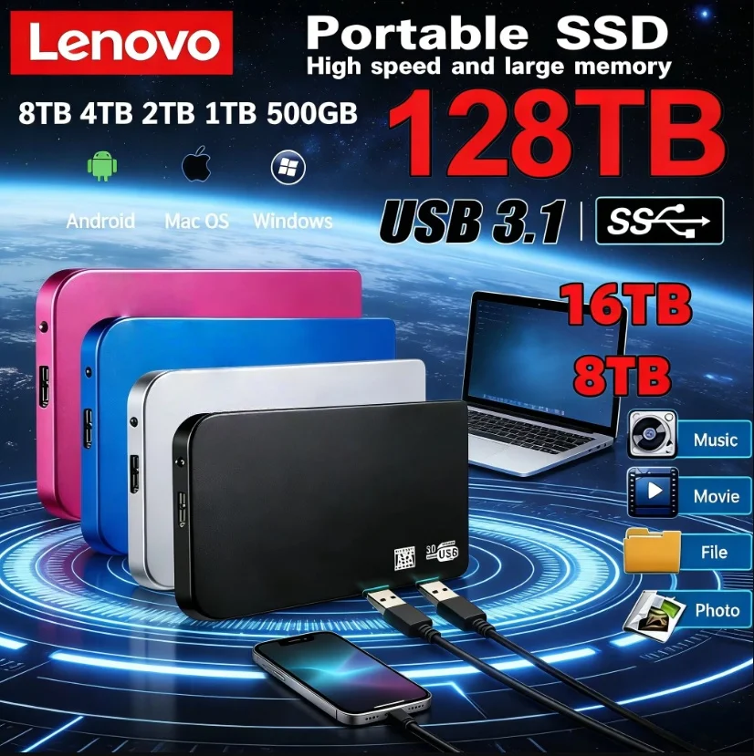 Внешний корпус для высокоскоростного SSD-накопителя Lenovo 128 ТБ с интерфейсом USB 3.0, кабель USB 3.0, ABS-пластик
Внешний корпус для высокоскоростного SSD-накопителя Lenovo 128 ТБ с интерфейсом USB 3.0, кабель USB 3.0, ABS-пластик