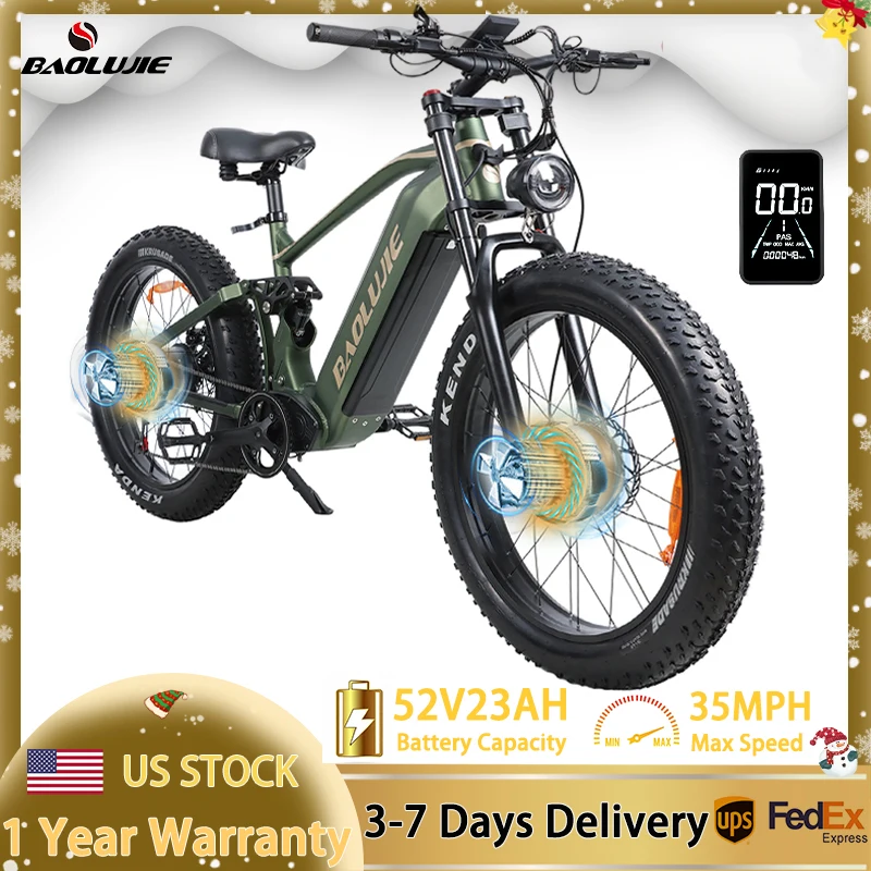 Electric Bike Adult 26" Fat Tire 5000W Peak Dual Motor Electric Bicycle 35MPH 52V 23AH Battery Dual Disc Brake Mountain E Bike
Electric Bike Adult 26" Fat Tire 5000W Peak Dual Motor Electric Bicycle 35MPH 52V 23AH Battery Dual Disc Brake Mountain E Bike