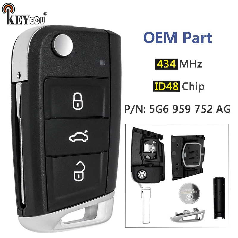 KEYECU 434MHz Megamos 88 AES Chip 5G6 959 752AG 5G6959752AG OEM Parts Half Keyless Remote Car Key Fob for Volkswagen VW
KEYECU 434MHz Megamos 88 AES Chip 5G6 959 752AG 5G6959752AG OEM Parts Half Keyless Remote Car Key Fob for Volkswagen VW
