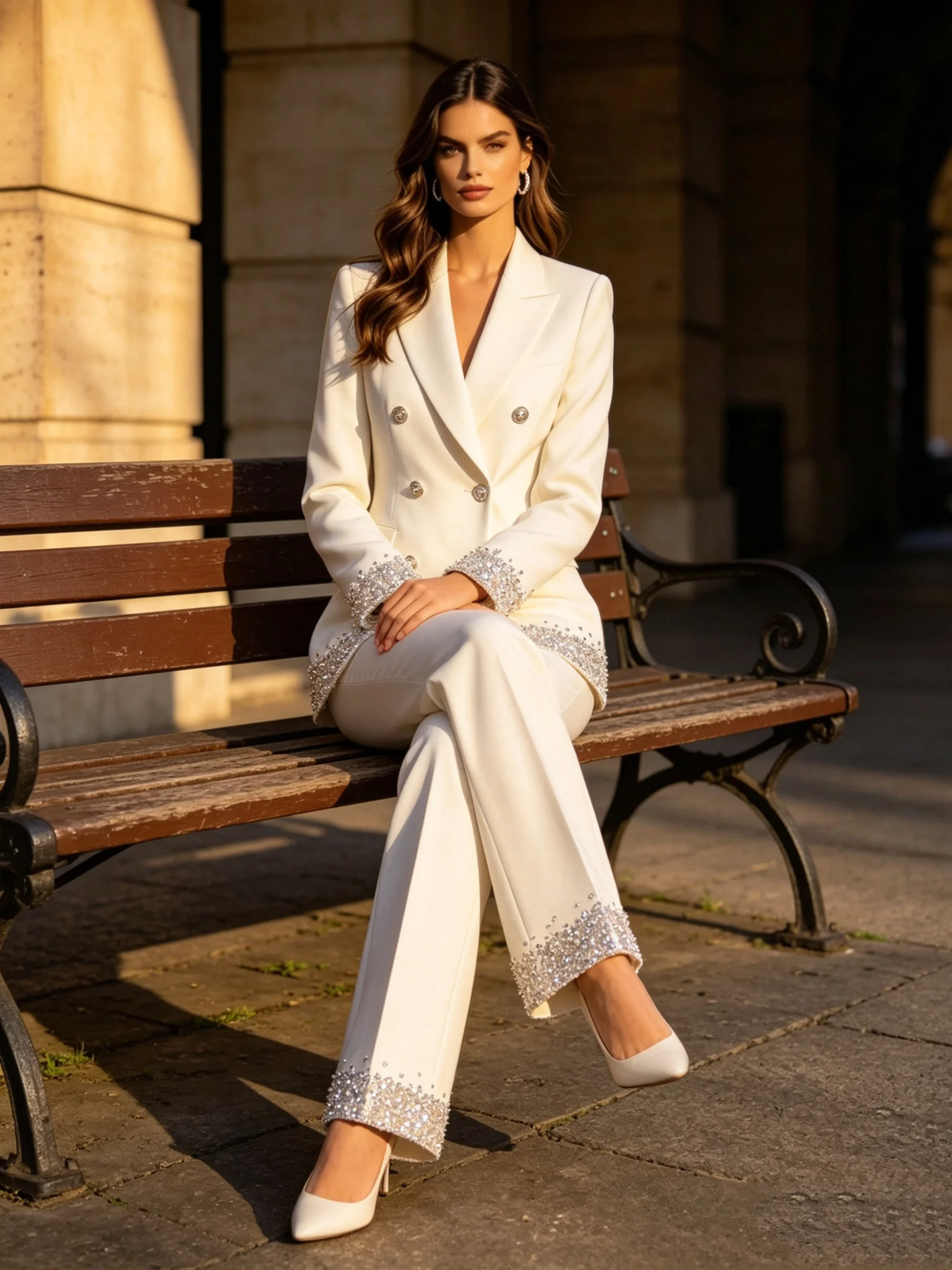Luxury White Crystals Women Suit Set 2 Pcs Blazer Pants Spring Cotton Customized Formal Office Wedding Tuxedos Coat Prom Jacket
Luxury White Crystals Women Suit Set 2 Pcs Blazer Pants Spring Cotton Customized Formal Office Wedding Tuxedos Coat Prom Jacket