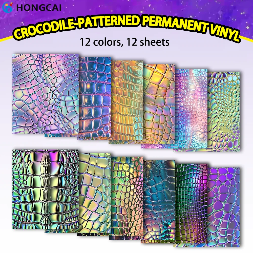 12 pieces of iridescent crocodile-pattern heat transfer vinyl film, durable, easy to cut, and easy to remove residue
12 pieces of iridescent crocodile-pattern heat transfer vinyl film, durable, easy to cut, and easy to remove residue