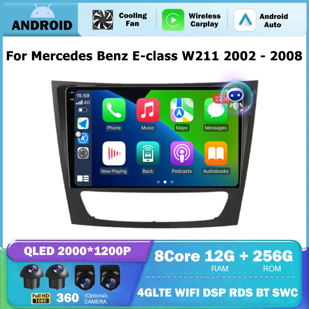 9'' For Mercedes Benz E-class W211 2002 - 2008 Android Auto 2K Screen Car Radio Multimedia Player Stereo Wireless Carplay DSP
9'' For Mercedes Benz E-class W211 2002 - 2008 Android Auto 2K Screen Car Radio Multimedia Player Stereo Wireless Carplay DSP