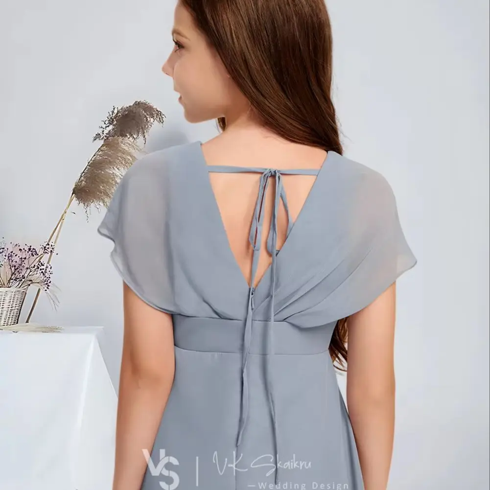 WWA A-line V-Neck Floor-Length Chiffon Junior Bridesmaid Dress Dusty Blue Flower Girl Dress for Wedding Party Dress For Teens
WWA A-line V-Neck Floor-Length Chiffon Junior Bridesmaid Dress Dusty Blue Flower Girl Dress for Wedding Party Dress For Teens