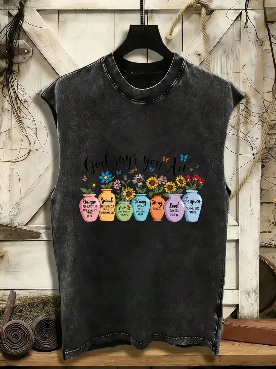 God Says You Are Graphic Print Sleeveless Tank Top Cotton Washed Floral Mason Jars Faith-Based Christian Tee For Women
God Says You Are Graphic Print Sleeveless Tank Top Cotton Washed Floral Mason Jars Faith-Based Christian Tee For Women