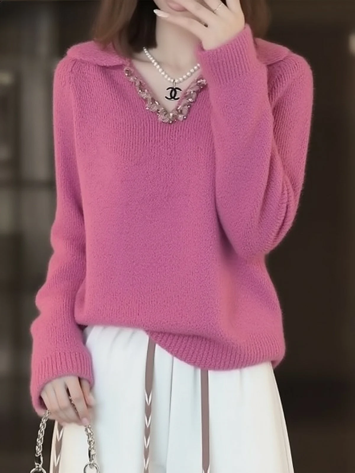 Женский свитер La Chapelle с V-образным вырезом, розовый, утепленный, базовый слой, весна-осень-зима, новая корейская версия, свободный крой
Женский свитер La Chapelle с V-образным вырезом, розовый, утепленный, базовый слой, весна-осень-зима, новая корейская версия, свободный крой