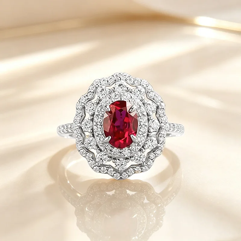 New S925 Silver 5 * 7mm Elliptical Dove Blood Red Ring with Flower Pattern Light Luxury Fashion Wedding Jewelry
New S925 Silver 5 * 7mm Elliptical Dove Blood Red Ring with Flower Pattern Light Luxury Fashion Wedding Jewelry