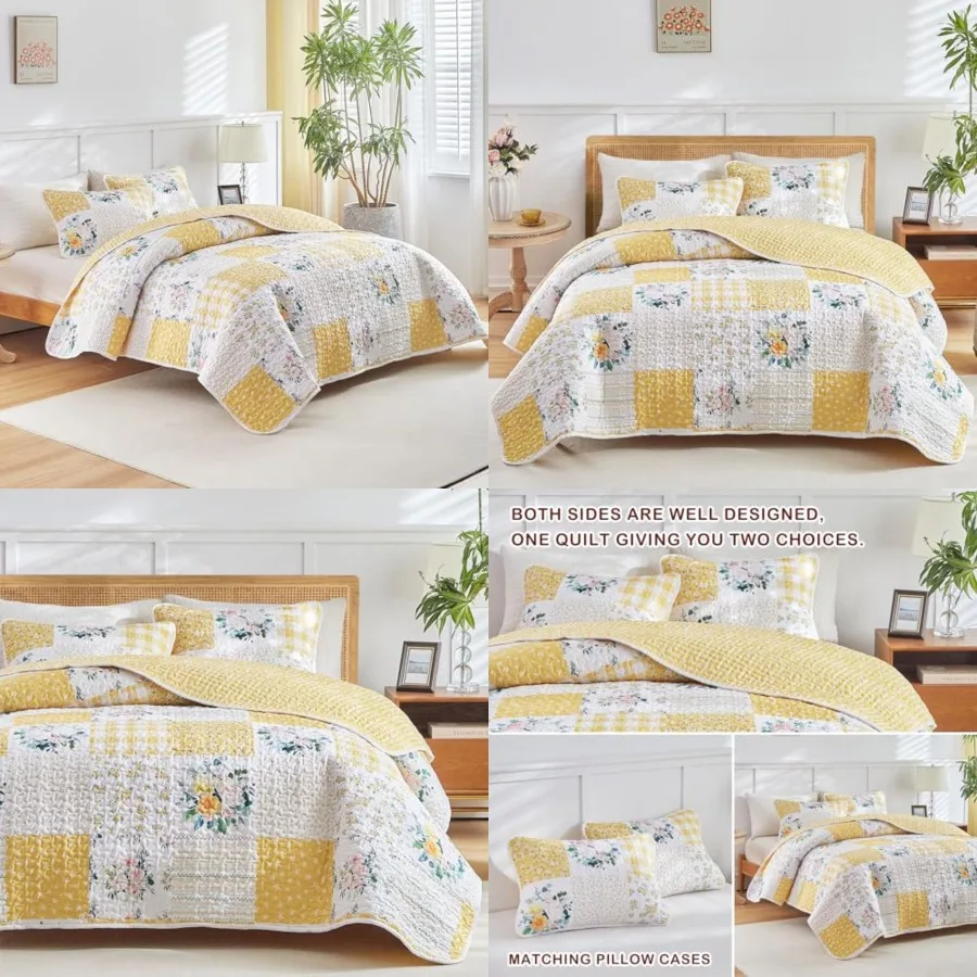 3 Pieces Patchwork Quilt Set California King, 102x114 inches- n White Flowers Design, Smooth Soft Microfiber Quilt, Bedspread B
3 Pieces Patchwork Quilt Set California King, 102x114 inches- n White Flowers Design, Smooth Soft Microfiber Quilt, Bedspread B