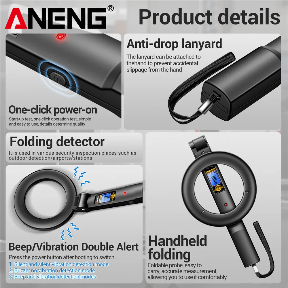Metal Detector Professional High Sensitivity ANENG DM3005B Handheld Metal Finder Locating Foldable Portable Rapid Detection Test
Metal Detector Professional High Sensitivity ANENG DM3005B Handheld Metal Finder Locating Foldable Portable Rapid Detection Test