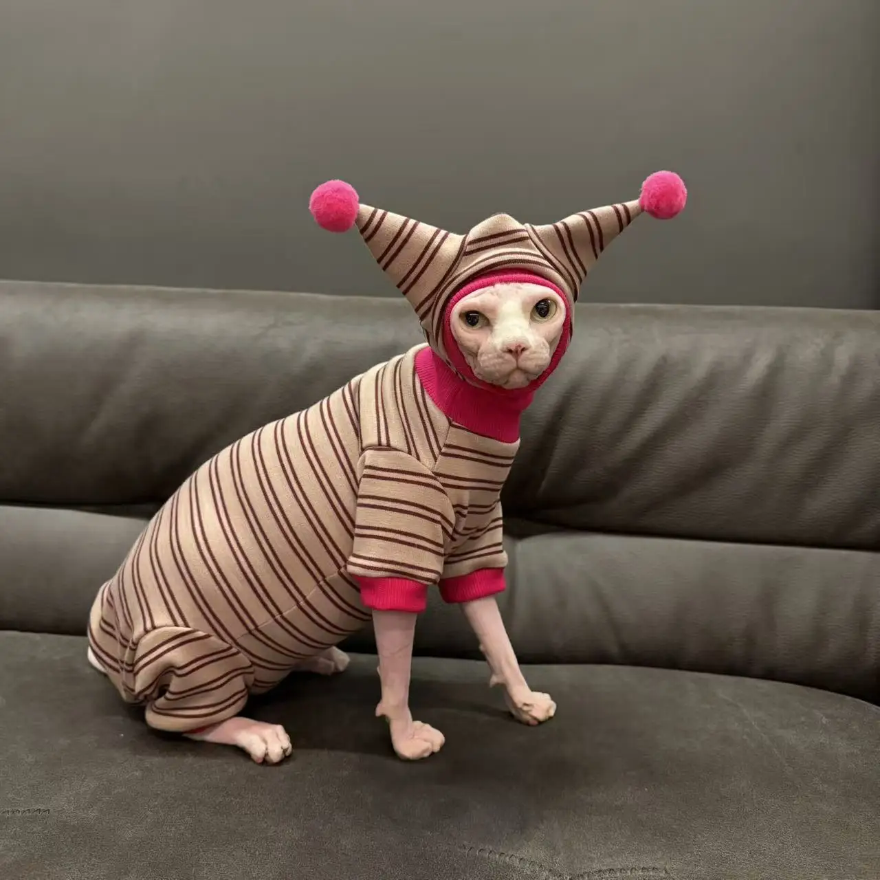 Флисовый свитшот в полоску с 4 ногами, шапка, костюм для кота сфинкса, зимнее теплое мягкое красное пальто для котят, новогодний костюм для дьяна Рекса
Флисовый свитшот в полоску с 4 ногами, шапка, костюм для кота сфинкса, зимнее теплое мягкое красное пальто для котят, новогодний костюм для дьяна Рекса